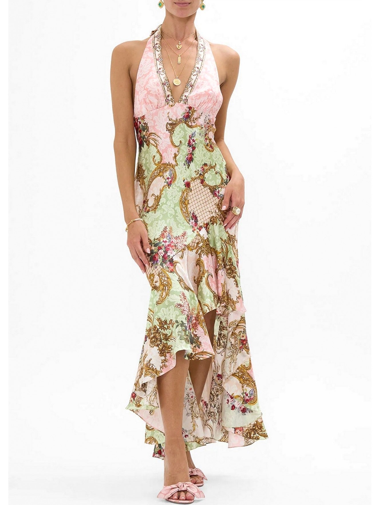 Halterneck Dress in Framed Floral Print