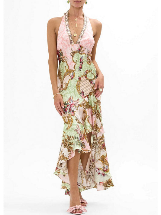 Halterneck Dress in Framed Floral Print