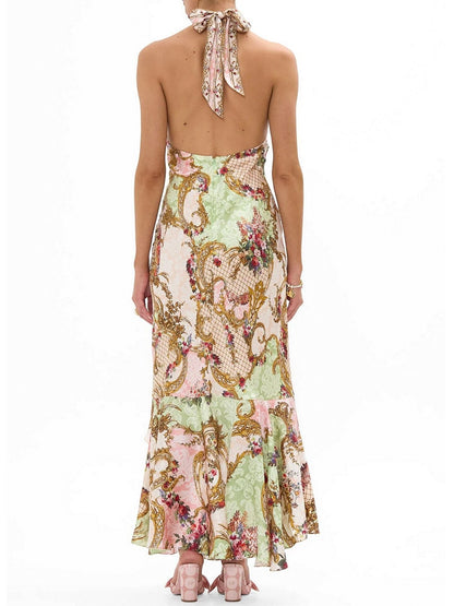 Halterneck Dress in Framed Floral Print