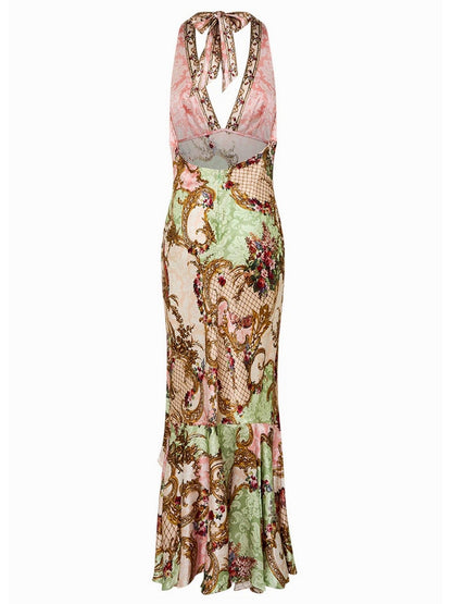Halterneck Dress in Framed Floral Print