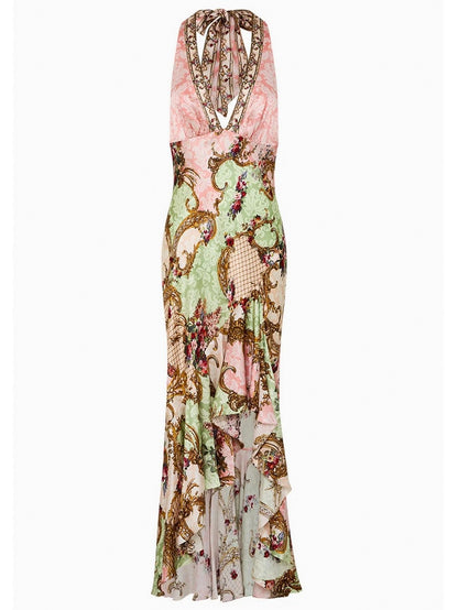 Halterneck Dress in Framed Floral Print