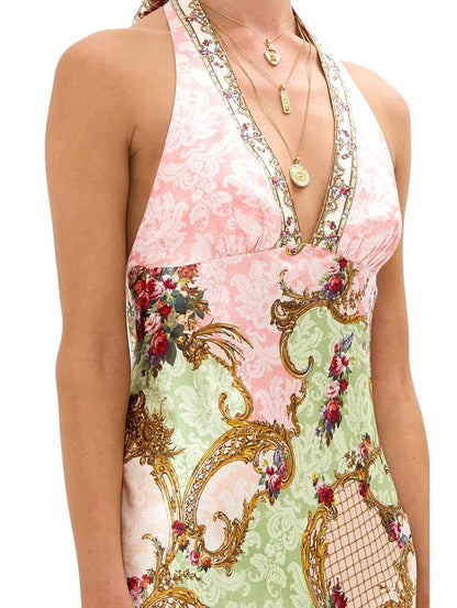 Halterneck Dress in Framed Floral Print