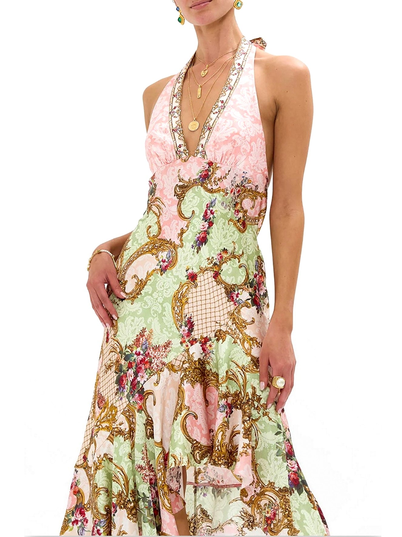 Halterneck Dress in Framed Floral Print