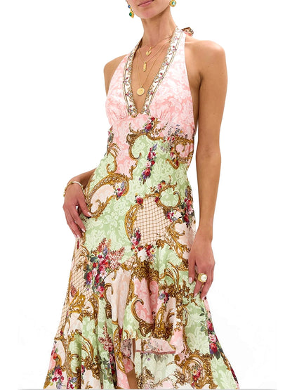 Halterneck Dress in Framed Floral Print