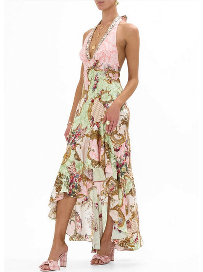 Halterneck Dress in Framed Floral Print
