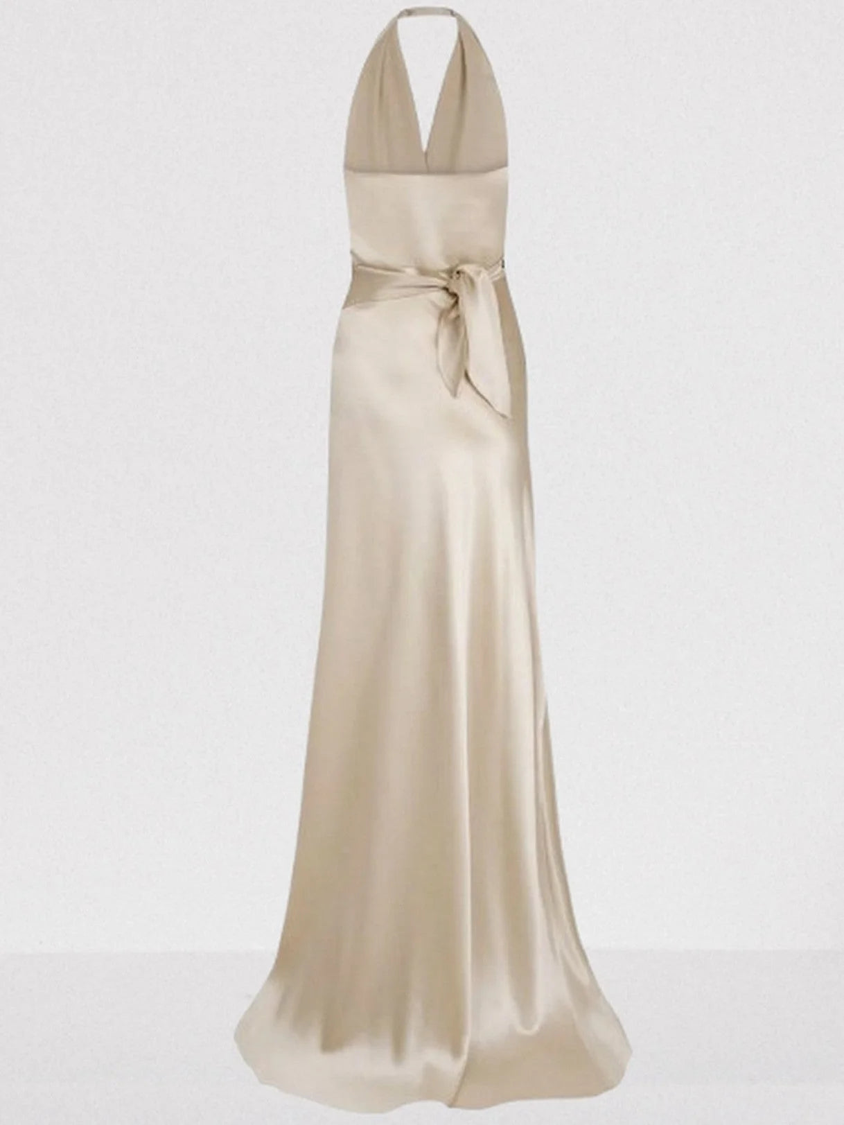 Halterneck Long Satin Champagne Gown - Dresses