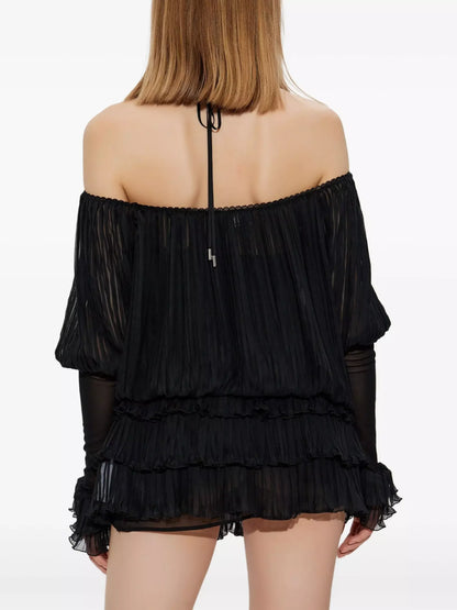 Halterneck Pleated Off Shoulder Mini Dress Dresses