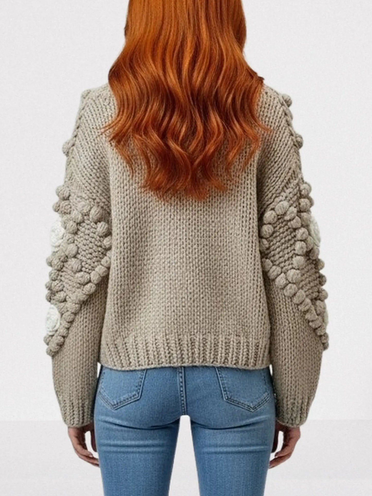 Hand-Knit Floral Appliqué Cardigan with Crystal Buttons - Sweaters & Knitwear