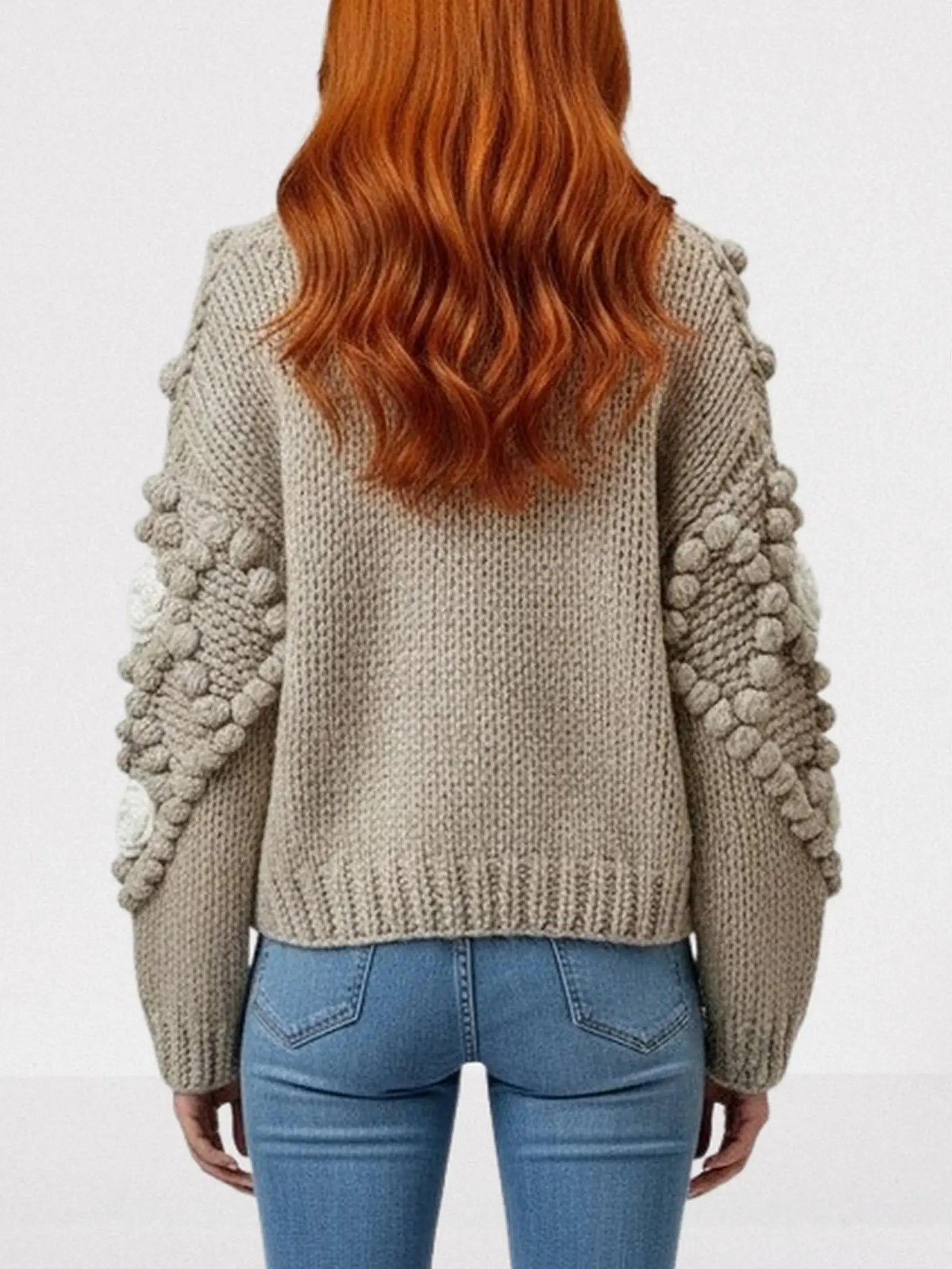 Hand-Knit Floral Appliqué Cardigan with Crystal Buttons - Sweaters & Knitwear