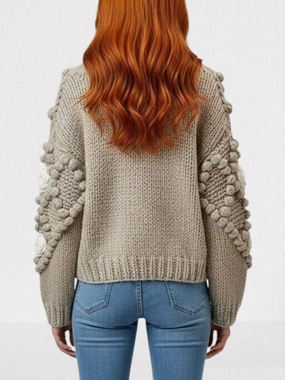 Hand-Knit Floral Appliqué Cardigan with Crystal Buttons - Sweaters & Knitwear