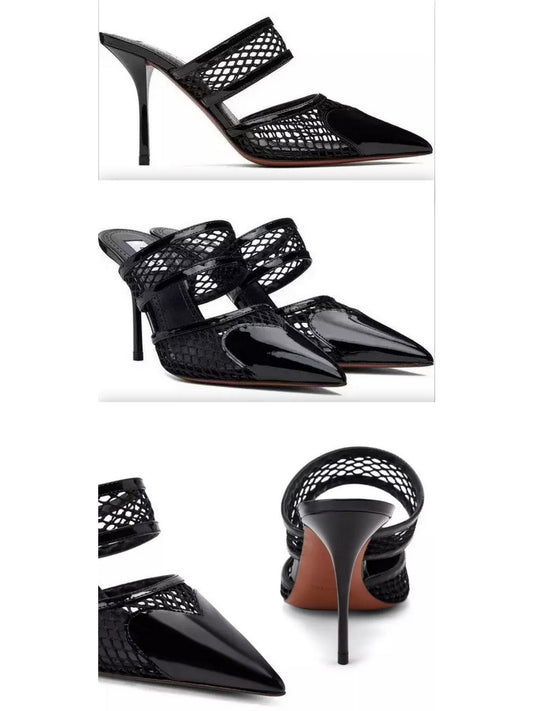 Heart Patent Leather and Mesh Pumps in Black - Branna Couture