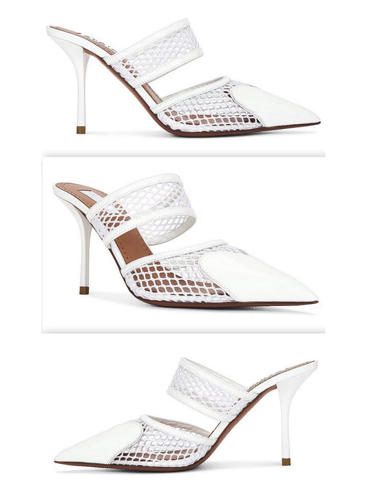 Heart Patent Leather and Mesh Pumps in White - Branna Couture