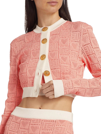 Heart Pointelle Knit Crop Cardigan - Branna Couture