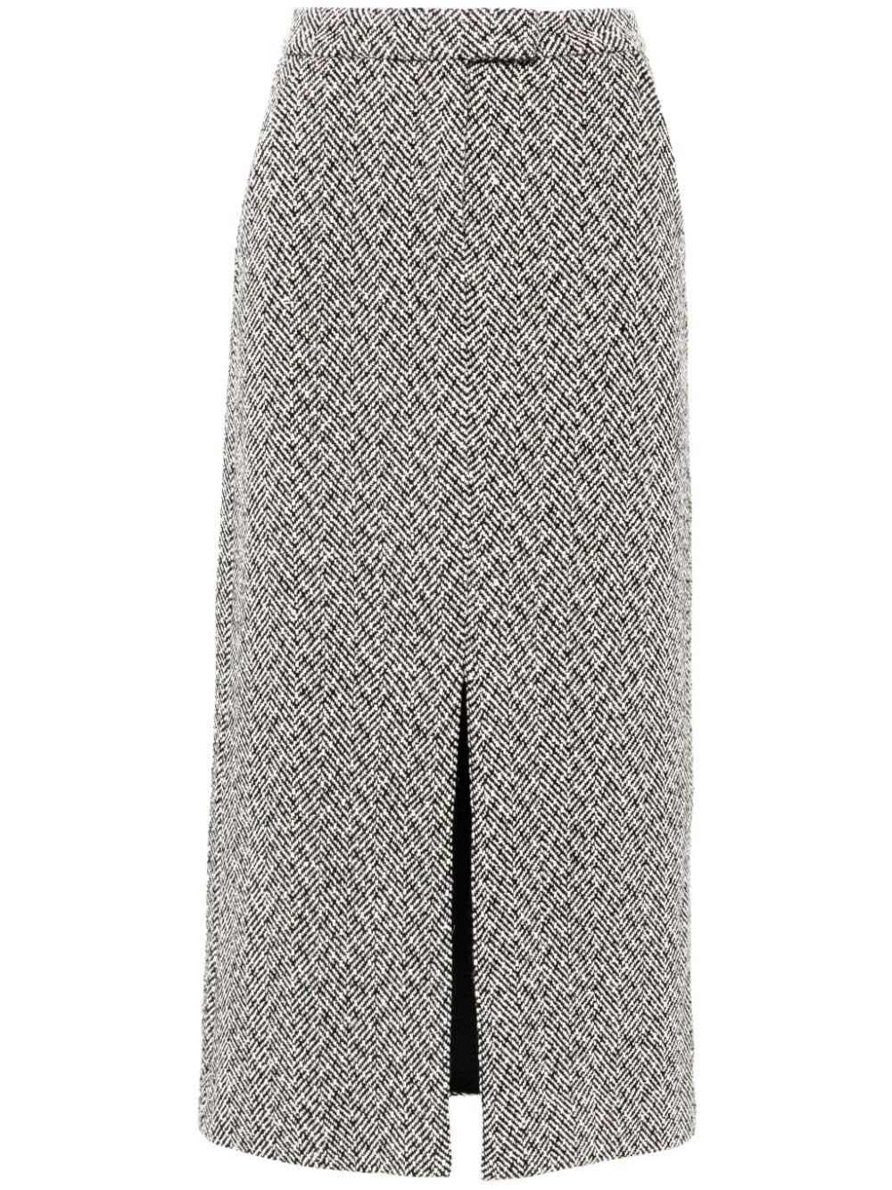 Herringbone Midi Skirt with Slit Branna Couture