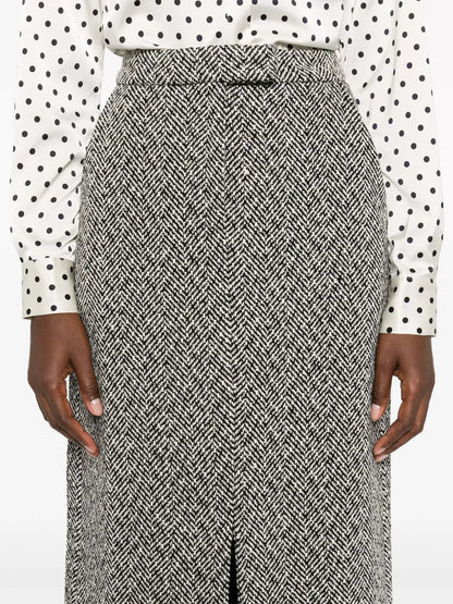 Herringbone Midi Skirt with Slit Branna Couture