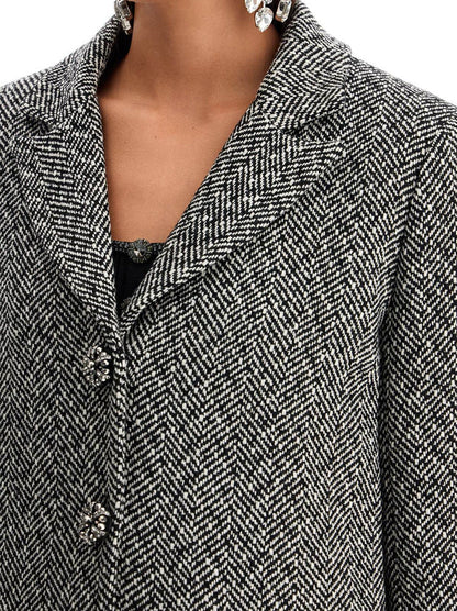 Herringbone Single-Breasted Blazer with Rhinestone Buttons Branna Couture