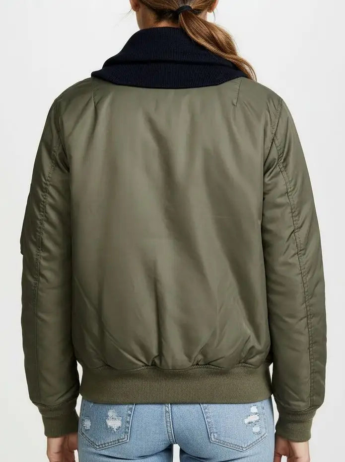 High-Collar Buttoned Down Contrast-Panel Jacket - Jackets