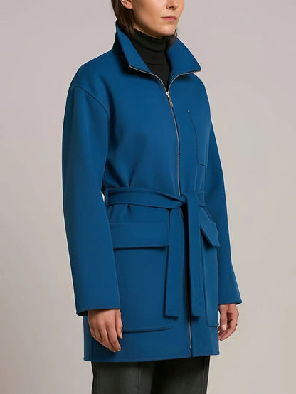 High-Neck Wool & Cashmere Short Coat - Coats