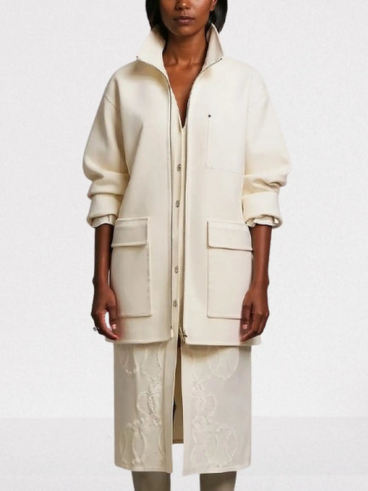 High-Neck Wool & Cashmere Short Coat - Small / Ivory - Coats