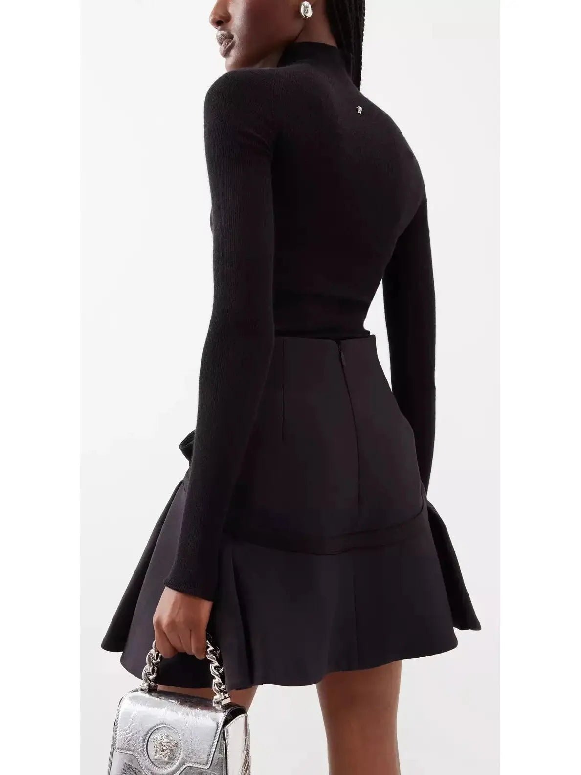 High-Waisted Box-Pleat Black Mini Skirt - Branna Couture