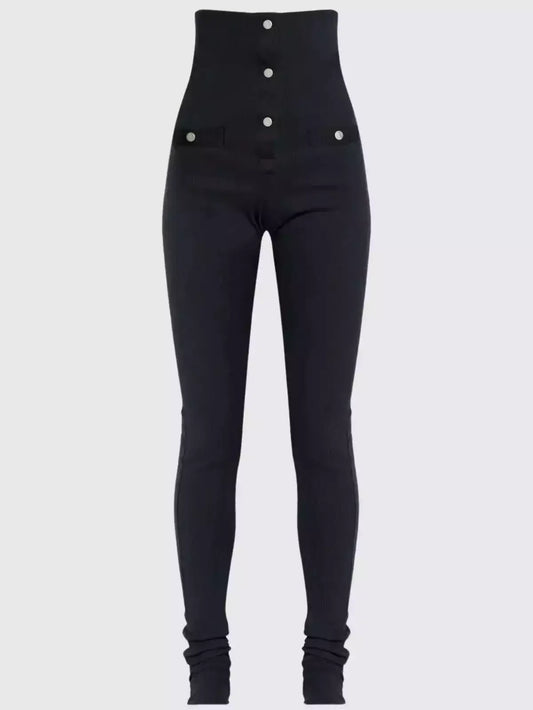 High-Waisted Ribbed Knit Stirrup Pants - Small - Jeans & Pants
