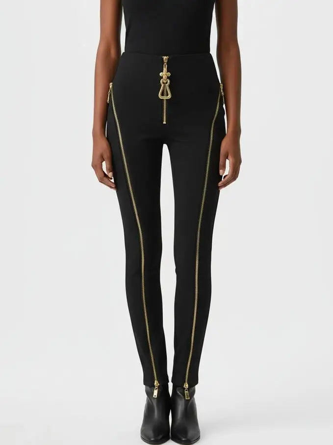 High-Waisted Zip-Detail Slim Pants - Small - Jeans & Pants