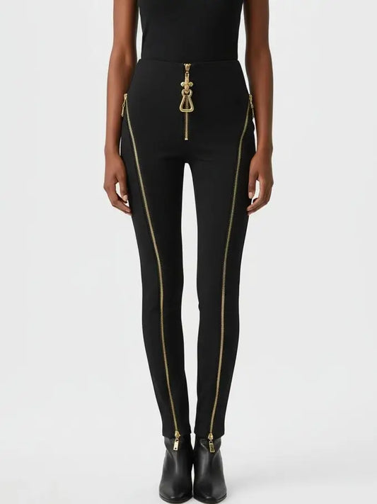 High-Waisted Zip-Detail Slim Pants - Small - Jeans & Pants