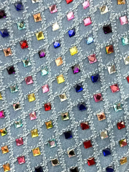 High-Waisted Rhinestone-Embellished Wide-Leg Jeans - Jeans & Pants