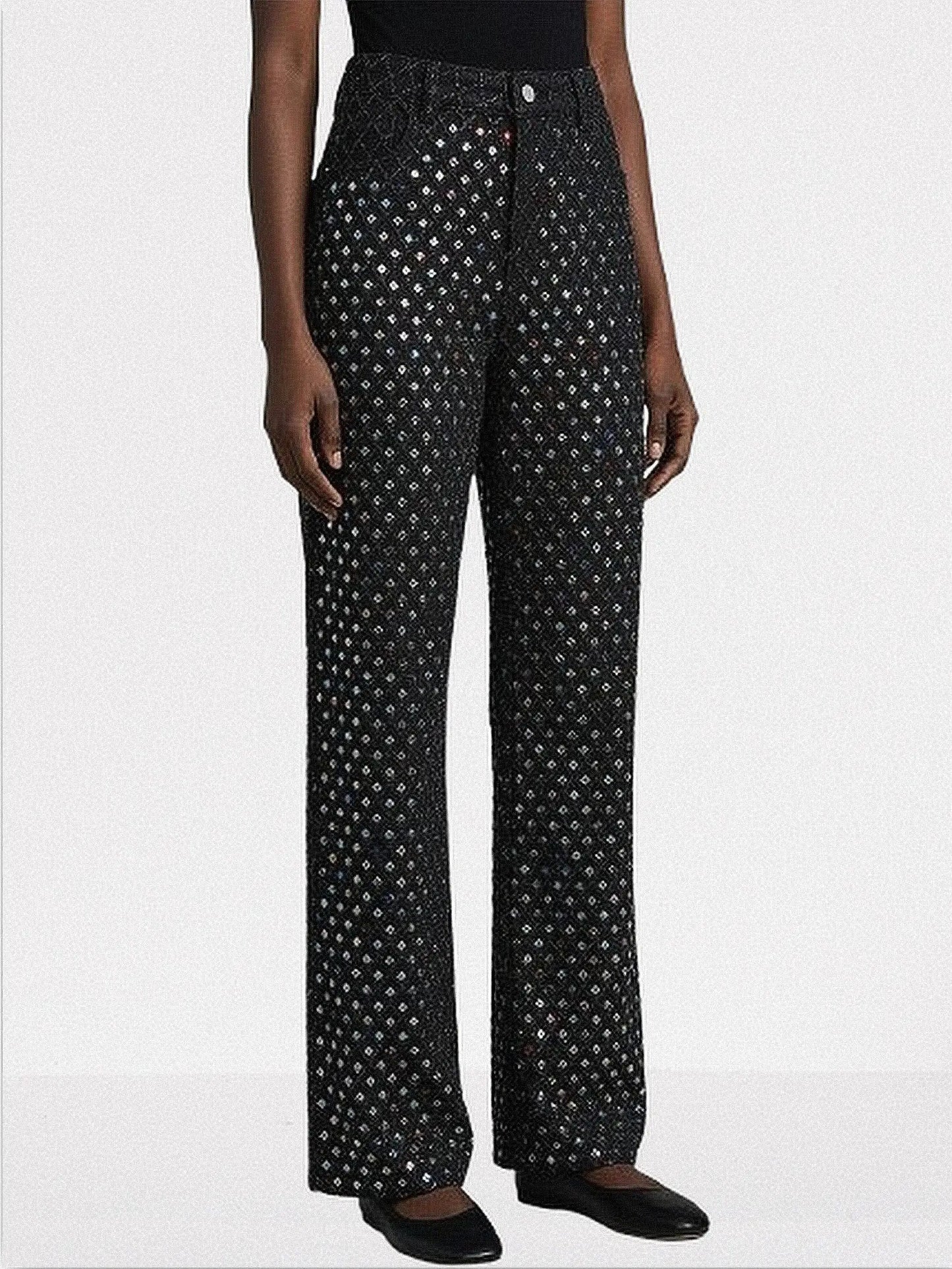 High-Waisted Rhinestone-Embellished Wide-Leg Jeans - Jeans & Pants