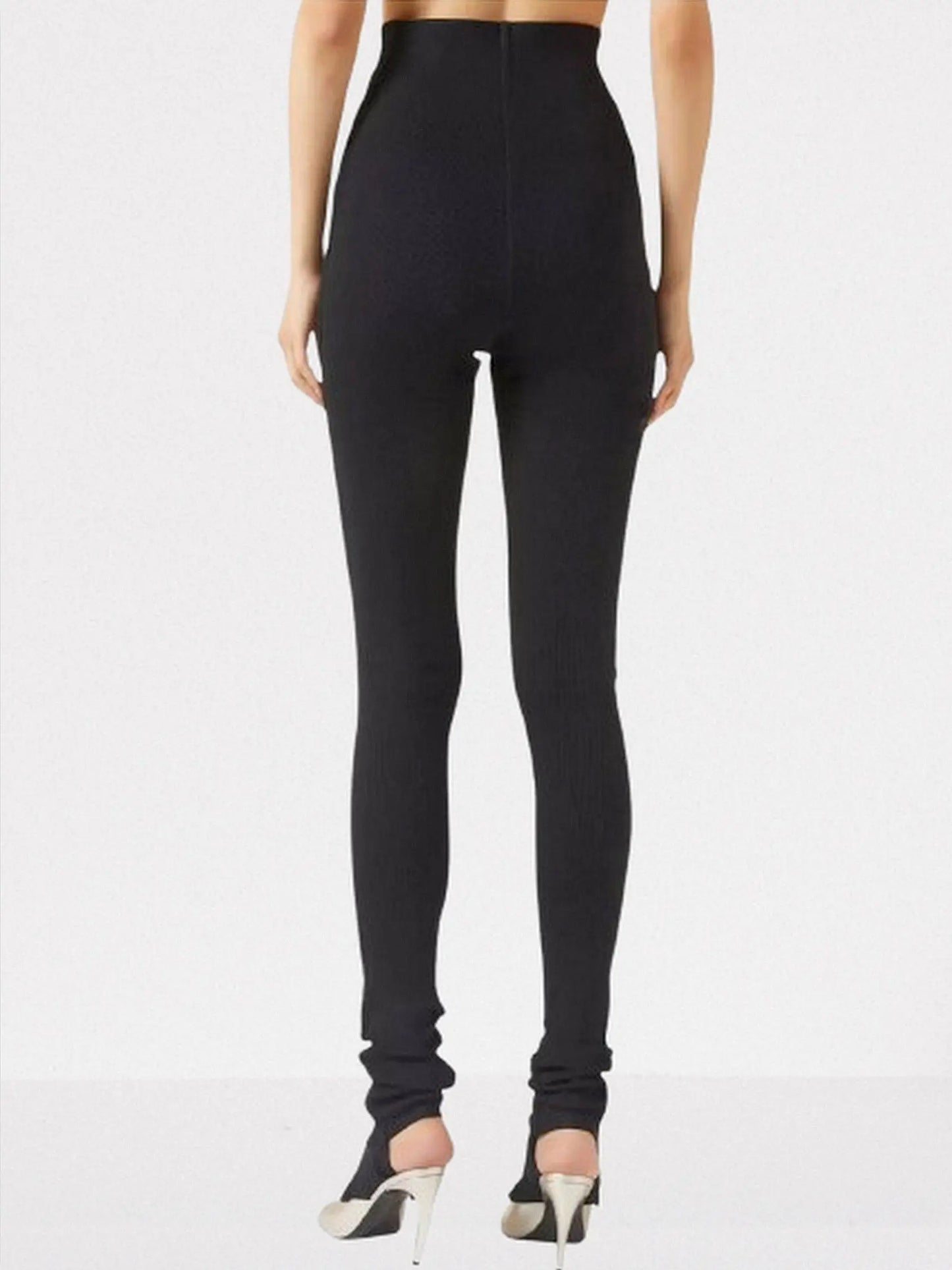 High-Waisted Ribbed Knit Stirrup Pants - Jeans & Pants