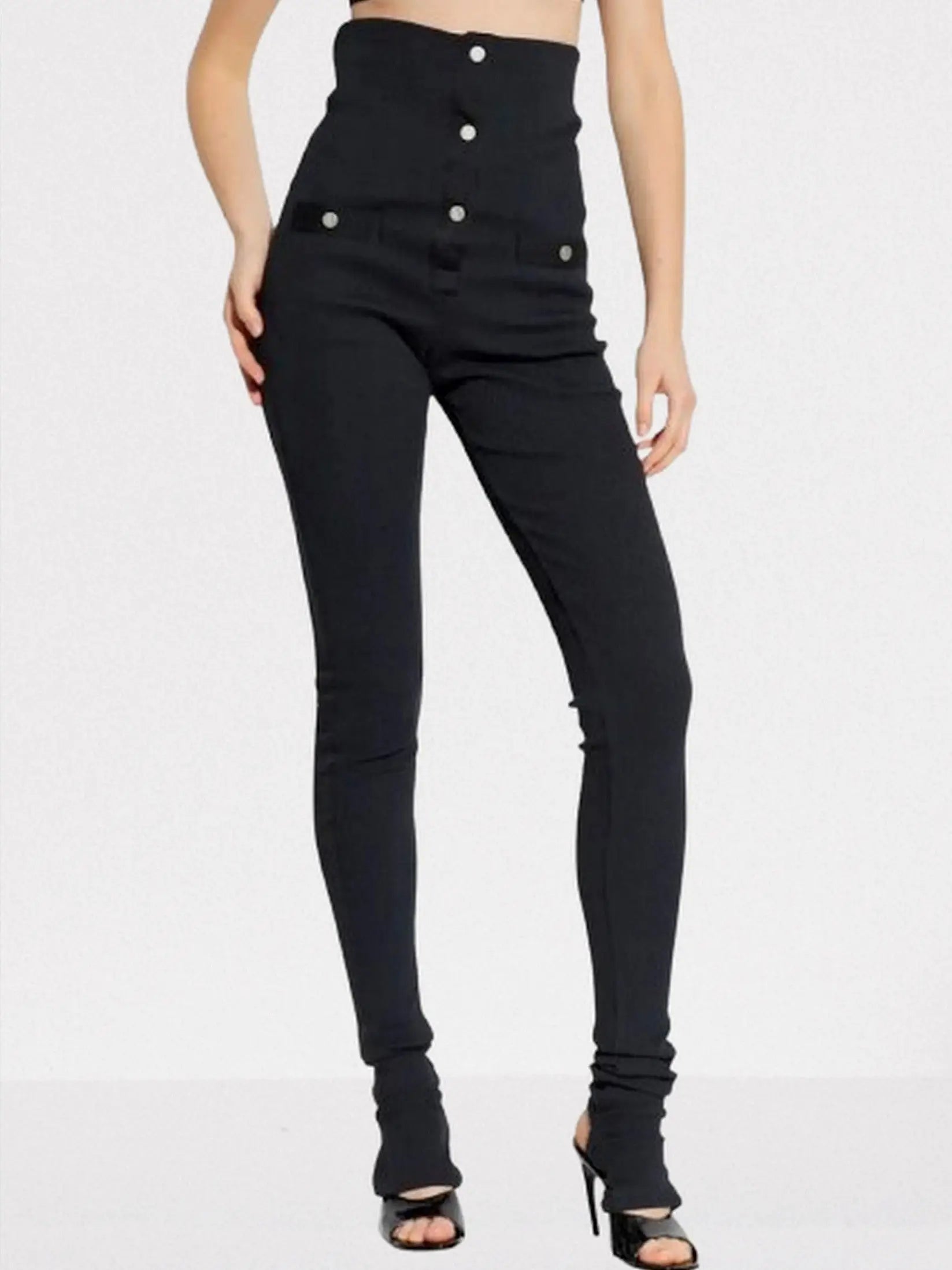 High-Waisted Ribbed Knit Stirrup Pants - Jeans & Pants