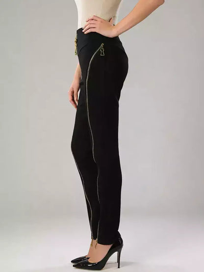 High-Waisted Zip-Detail Slim Pants - Jeans & Pants