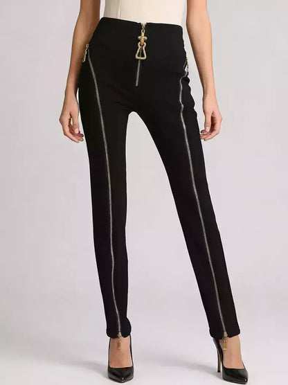 High-Waisted Zip-Detail Slim Pants - Jeans & Pants