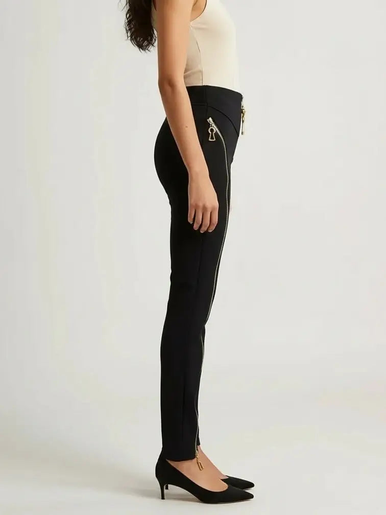 High-Waisted Zip-Detail Slim Pants - Jeans & Pants