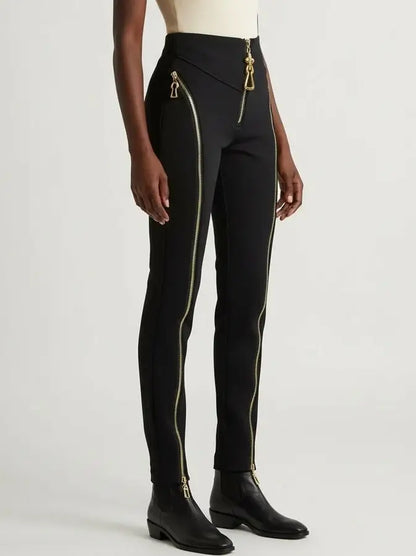 High-Waisted Zip-Detail Slim Pants - Jeans & Pants