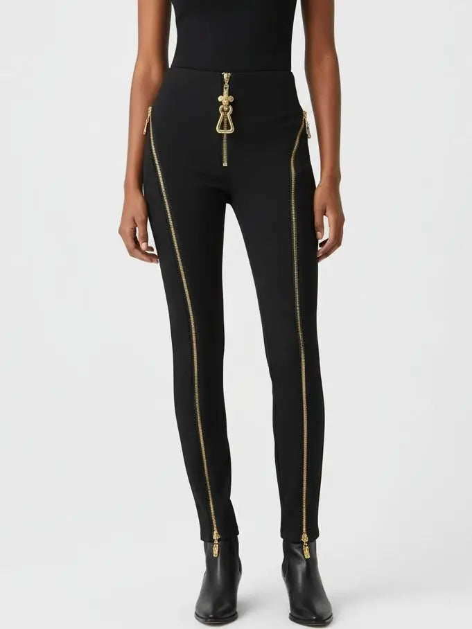 High-Waisted Zip-Detail Slim Pants - Jeans & Pants