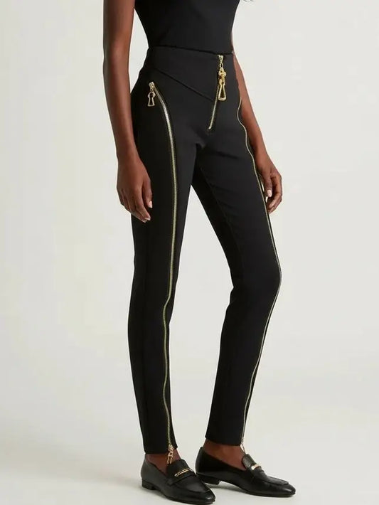 High-Waisted Zip-Detail Slim Pants - Jeans & Pants