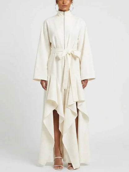High Neck Architectural Ruffled Slit Leg Jumpsuit - Small / Ivory - Suits & Sets