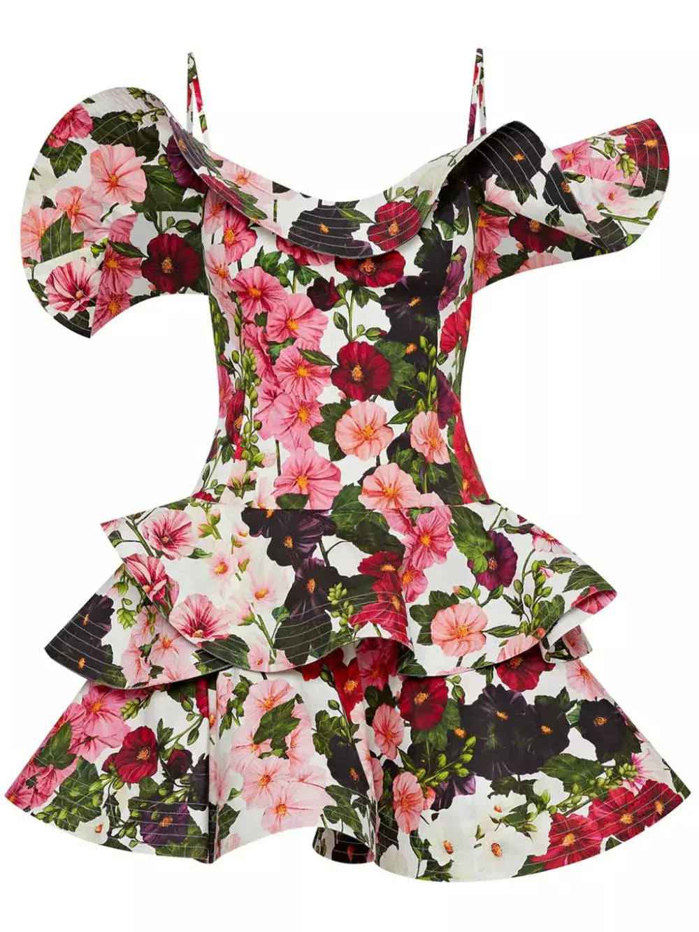 Hollyhocks Poplin Ruffled Mini Dress - Branna Couture