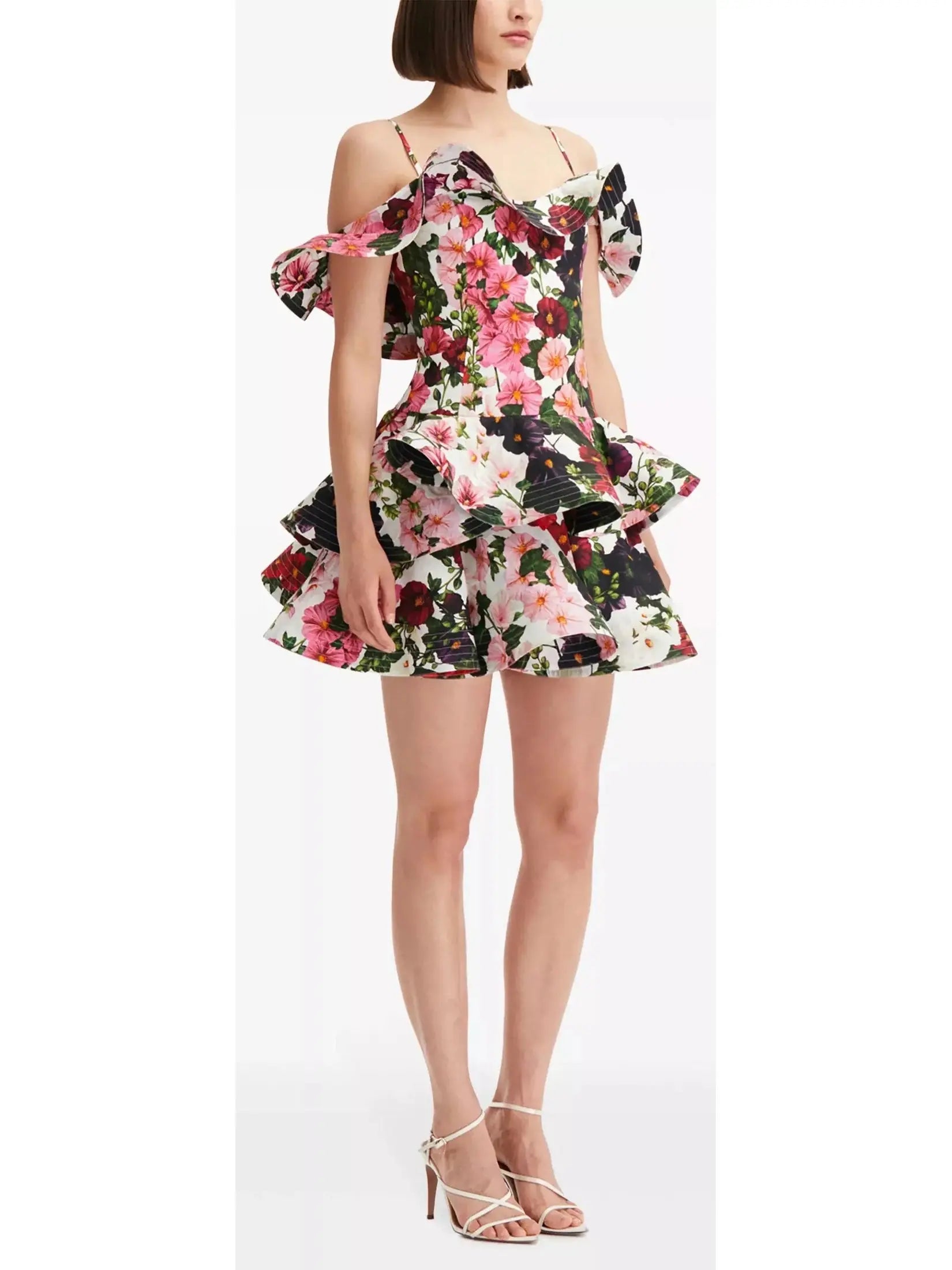 Hollyhocks Poplin Ruffled Mini Dress - Branna Couture