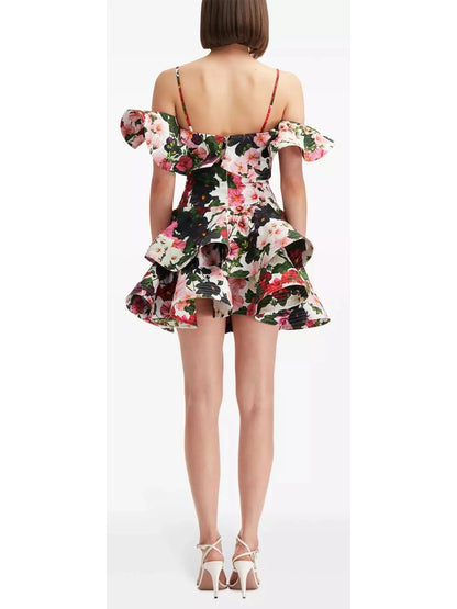 Hollyhocks Poplin Ruffled Mini Dress - Branna Couture