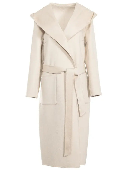 Hooded Wool Wrap Coat, White or Brown - Branna Couture