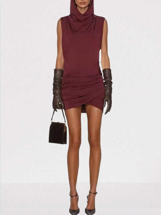 Hooded Draped Sleeveless Mini Dress - Small - Dresses