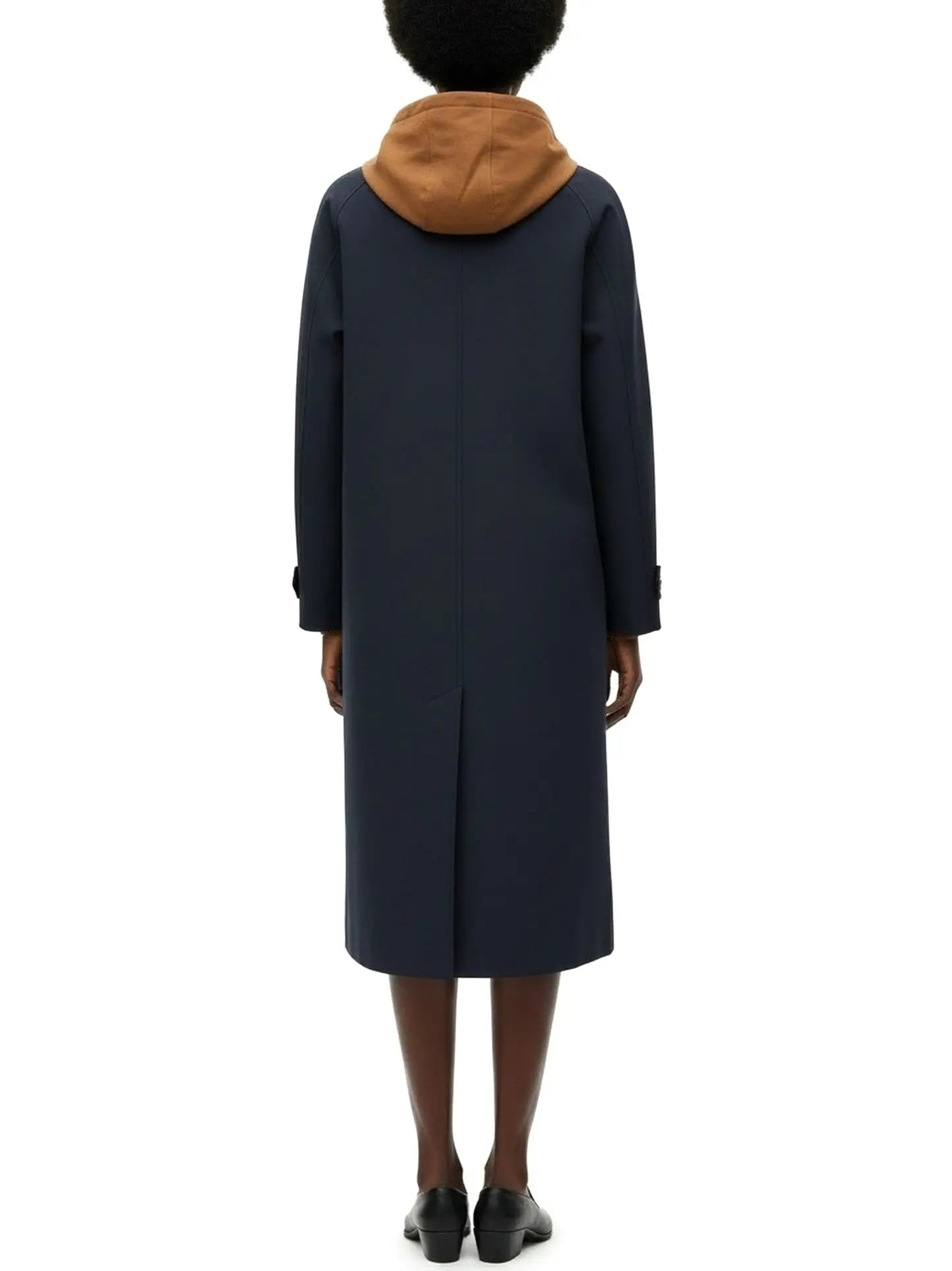 Hooded Button-Front Midi Coat with Contrast Lining - Coats