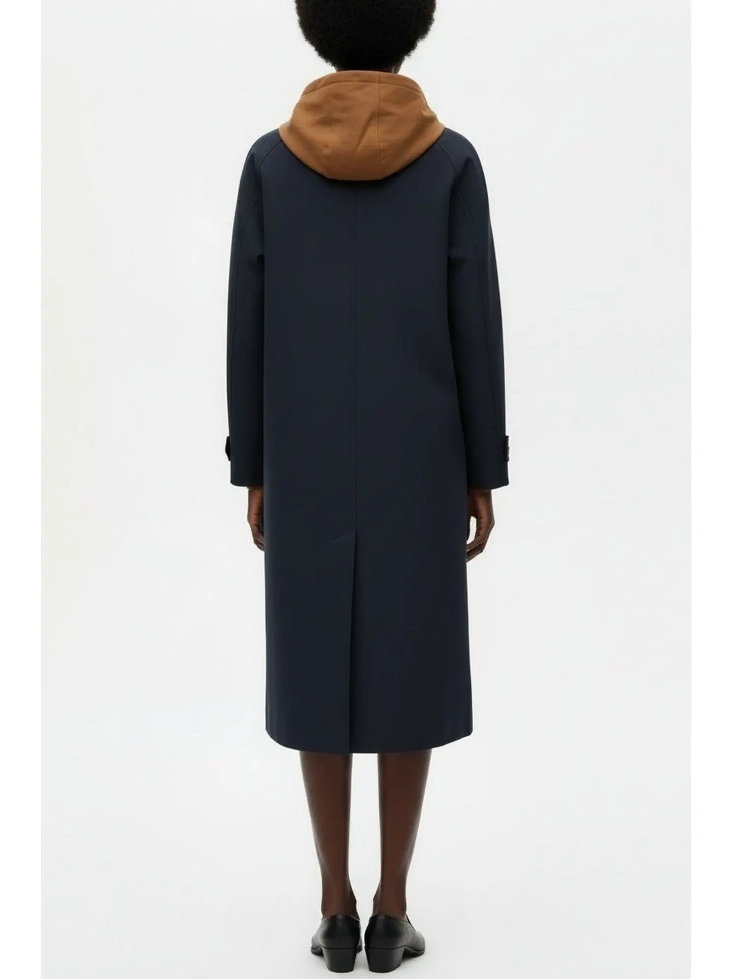 Hooded Button-Front Midi Coat with Contrast Lining - Coats