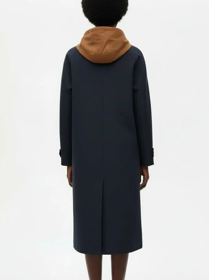 Hooded Button-Front Midi Coat with Contrast Lining - Coats