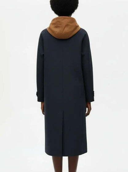 Hooded Button-Front Midi Coat with Contrast Lining - Coats