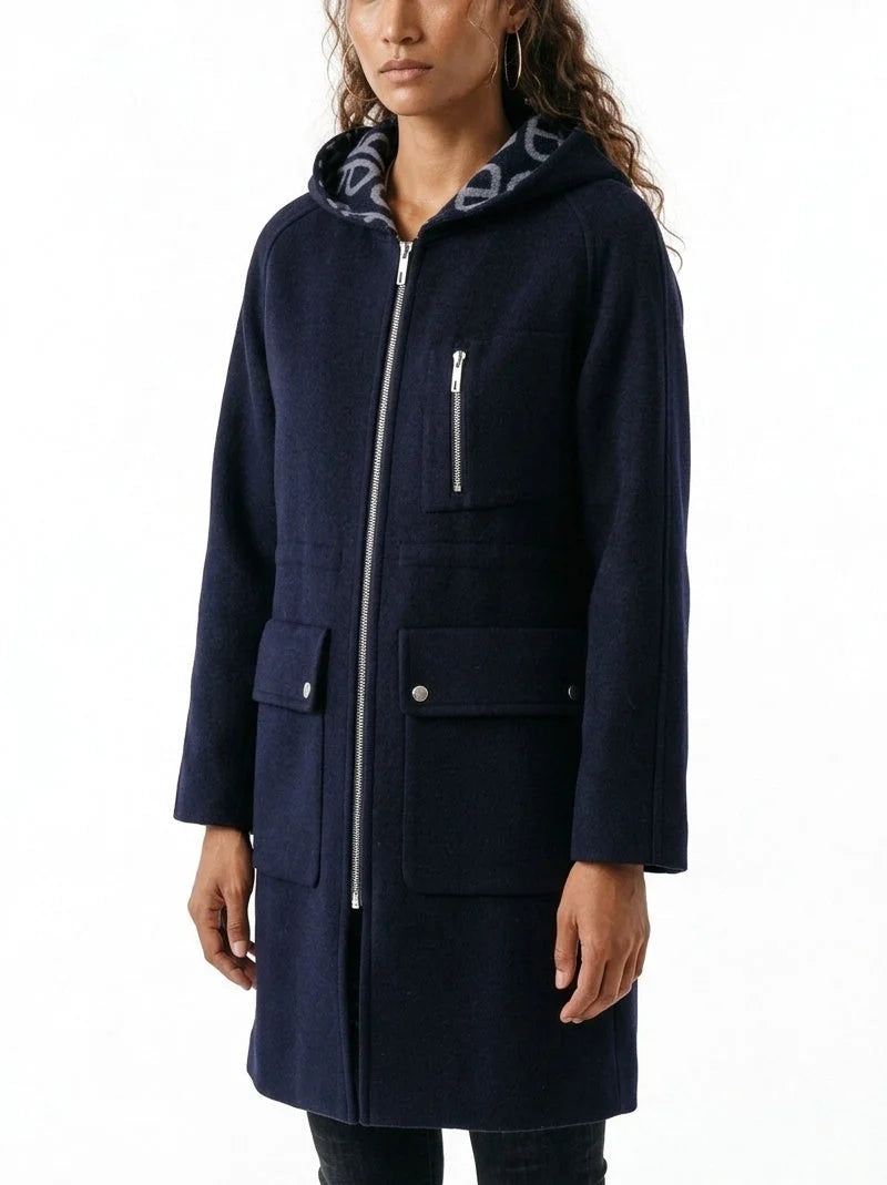 Double-Breasted Hooded Grey Short Wool Coat - Coats