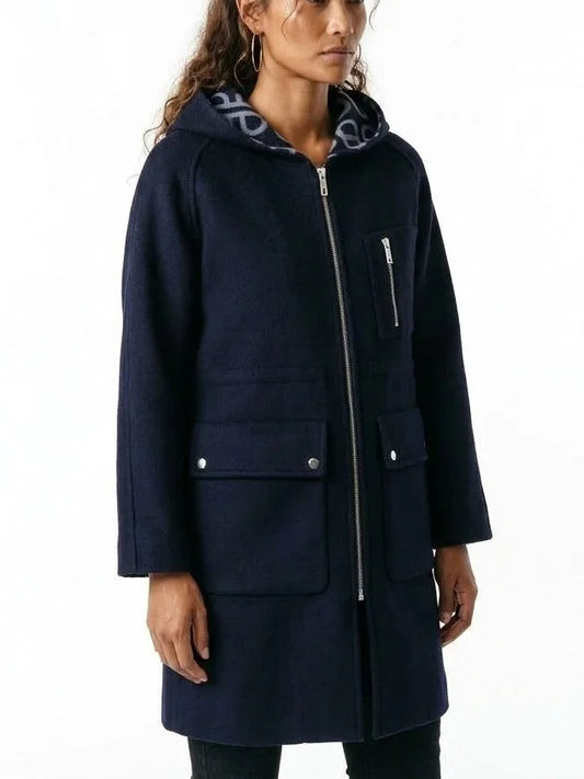 Double-Breasted Hooded Grey Short Wool Coat - Coats