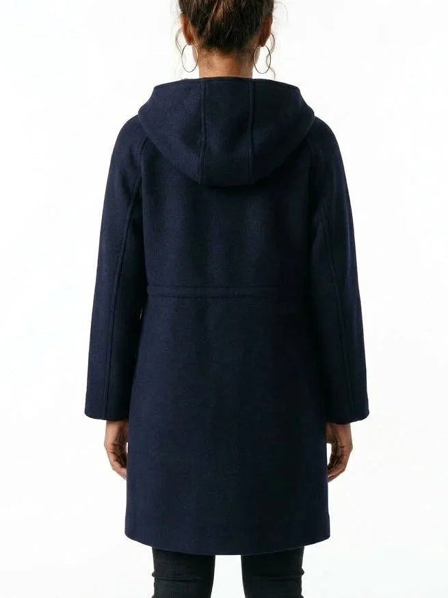 Double-Breasted Hooded Grey Short Wool Coat - Coats